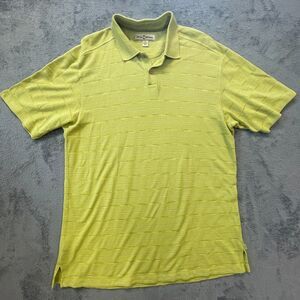 Tommy Bahama Polo Shirt Mens XL Lime Green Ribbed Striped Coastal Silk/Cotton